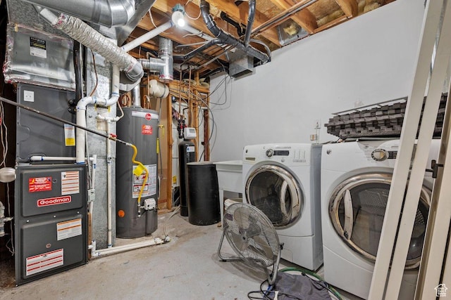 5586 W 10130 N, Highland, UT 84003 - laundry room with water heater, washing machine and clothes dryer, and heating unit