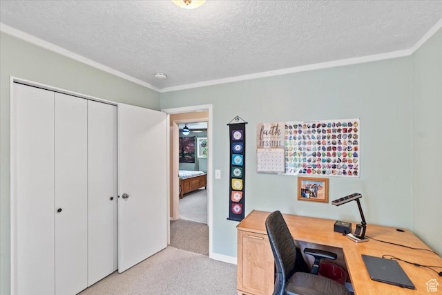 3275 N 250 E, North Ogden, UT 84414 - home office with light carpet, ornamental molding, and a textured ceiling