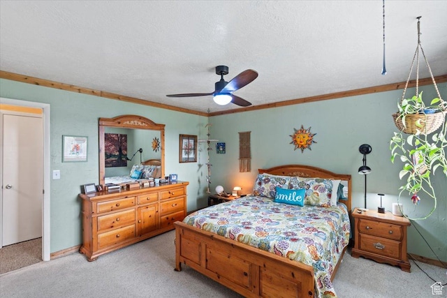 3275 N 250 E, North Ogden, UT 84414 - bedroom featuring light carpet, a textured ceiling, a ceiling fan, and crown molding