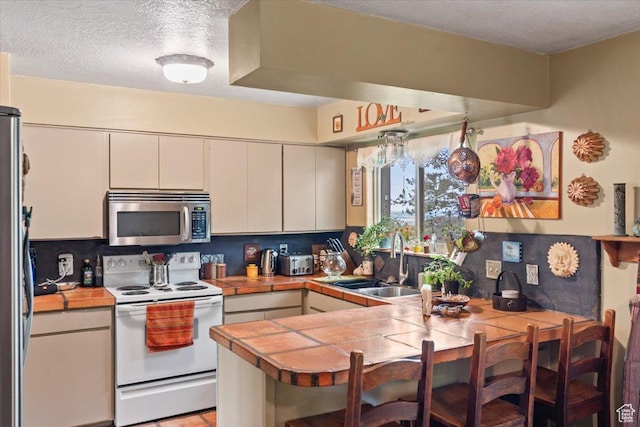 3275 N 250 E, North Ogden, UT 84414 - kitchen featuring stainless steel appliances, a sink, a peninsula, tile counters, and tasteful backsplash