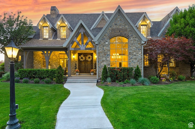 963 E Old English Rd, Draper, UT 84020 - view of front of property with stone siding and a yard