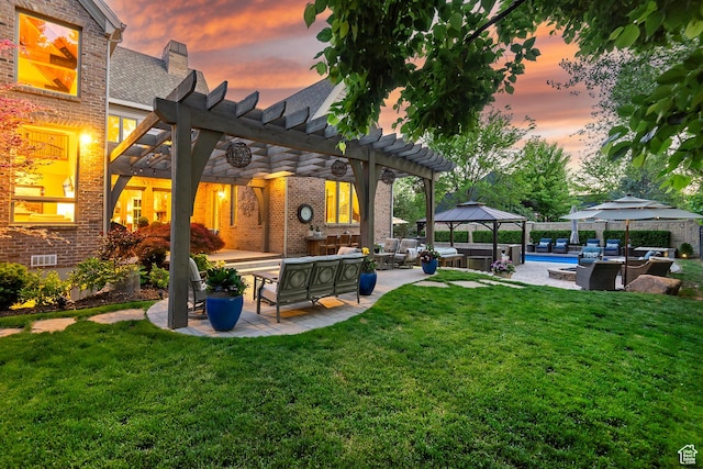 963 E Old English Rd, Draper, UT 84020 - view of green lawn featuring a gazebo, outdoor lounge area, a pergola, and an outdoor pool
