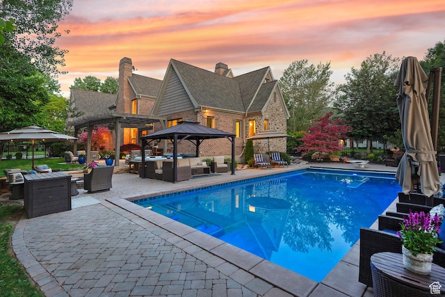 963 E Old English Rd, Draper, UT 84020 - outdoor pool featuring an outdoor hangout area, a gazebo, a patio, and a pergola
