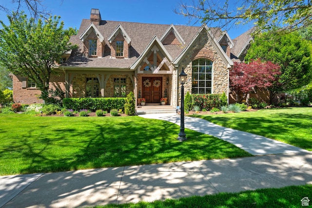 963 E Old English Rd, Draper, UT 84020 - view of front of home featuring stone siding and a front lawn