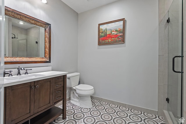 963 E Old English Rd, Draper, UT 84020 - full bathroom featuring toilet, vanity, a shower stall, baseboards, and tile patterned flooring