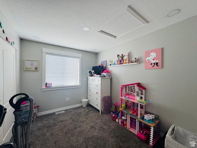 2552 W 2025 N, Clinton, UT 84015 - recreation room featuring attic access, a textured ceiling, carpet, and baseboards