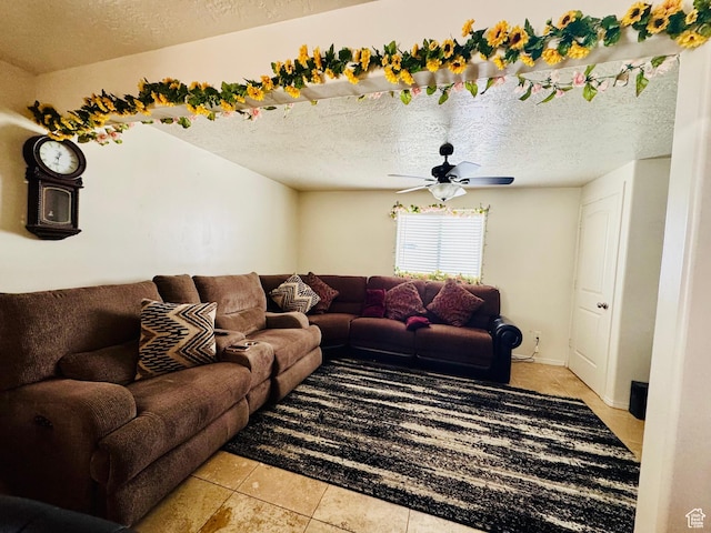 2552 W 2025 N, Clinton, UT 84015 - living area with light tile patterned floors, a textured ceiling, and ceiling fan