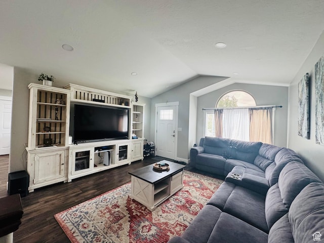 2552 W 2025 N, Clinton, UT 84015 - living room with dark wood-style flooring and vaulted ceiling