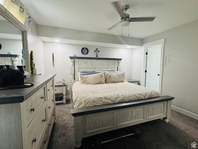 2552 W 2025 N, Clinton, UT 84015 - bedroom featuring dark colored carpet, baseboards, and ceiling fan