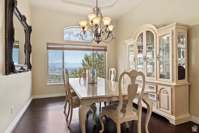 14248 Tumbleweed Way, Draper, UT 84020 - dining area featuring a chandelier, baseboards, dark wood finished floors, and a mountain view