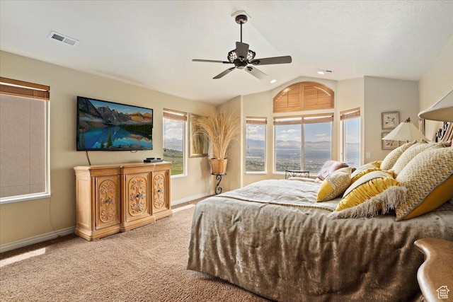 14248 Tumbleweed Way, Draper, UT 84020 - bedroom featuring baseboards, carpet flooring, lofted ceiling, and a ceiling fan
