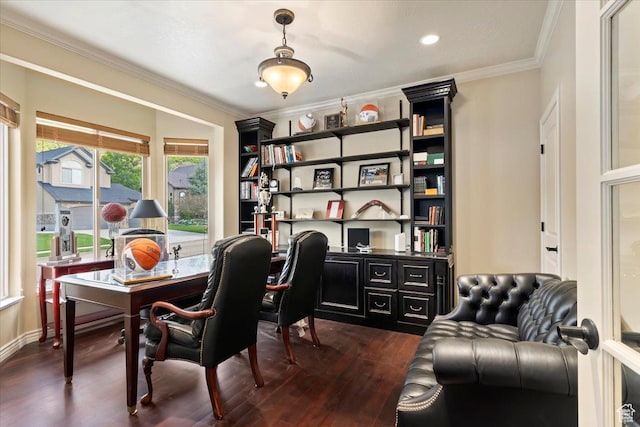 14248 Tumbleweed Way, Draper, UT 84020 - office space with dark wood finished floors, crown molding, and recessed lighting