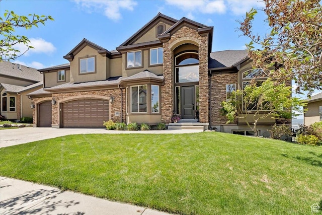 14248 Tumbleweed Way, Draper, UT 84020 - view of front of property with a garage, a front yard, driveway, and stone siding