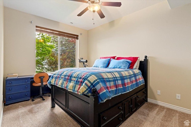 14248 Tumbleweed Way, Draper, UT 84020 - bedroom with light colored carpet, baseboards, a ceiling fan, and an office area