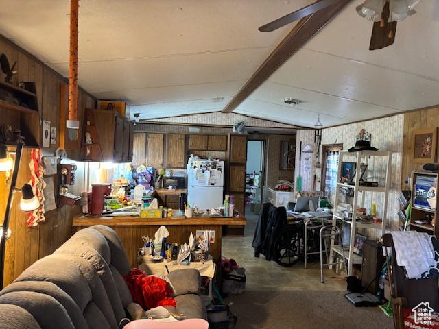 20 N 100 W, Myton, UT 84052 - misc room featuring vaulted ceiling, wood walls, and ceiling fan