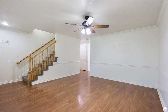 894 N Main St Unit 13, Orem, UT 84057 - spare room with a ceiling fan, ornamental molding, stairway, wood finished floors, and baseboards
