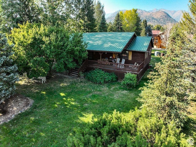 349 W 100 N, Pine Valley, UT 84781 - rear view of property with a yard, metal roof, a mountain view, and stairs