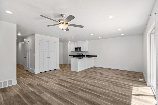 917 N 100 W, Nephi, UT 84648 - unfurnished living room featuring a ceiling fan, light wood finished floors, baseboards, and recessed lighting