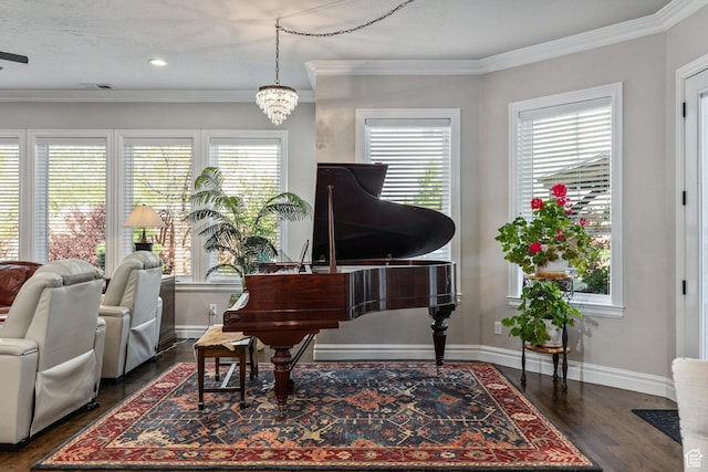 2204 N Bridge Water Rd, Cedar City, UT 84721 - living area featuring plenty of natural light, ornamental molding, baseboards, and dark wood-style flooring