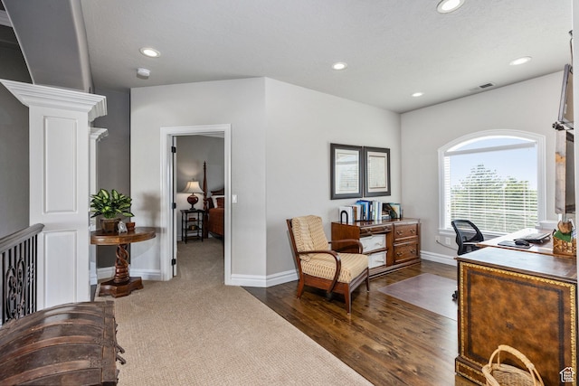 2204 N Bridge Water Rd, Cedar City, UT 84721 - office featuring recessed lighting, baseboards, and dark wood-style flooring