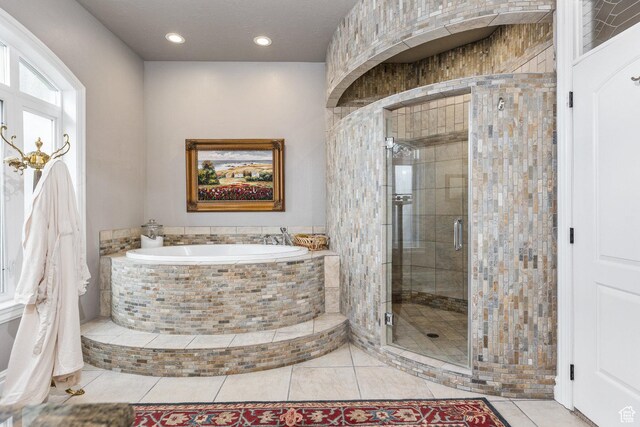 2204 N Bridge Water Rd, Cedar City, UT 84721 - full bathroom featuring a garden tub, tile patterned flooring, a shower stall, and recessed lighting