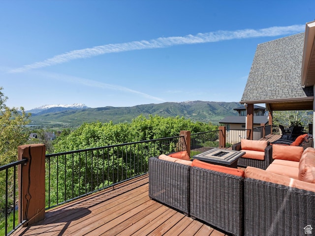 5577 E Elkhorn Dr, Eden, UT 84310 - deck with a mountain view and an outdoor hangout area