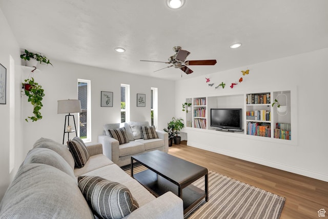 1607 Mountain Cir, Fruit Heights, UT 84037 - living area featuring a ceiling fan, wood finished floors, recessed lighting, and baseboards