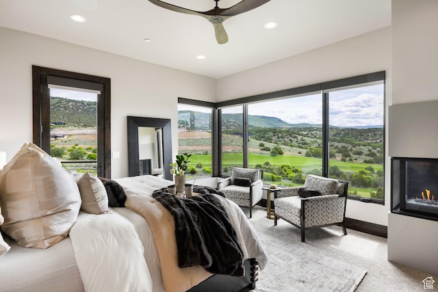 942 N Explorer Peak Dr Unit 420, Heber City, UT 84032 - bedroom featuring recessed lighting, a ceiling fan, a mountain view, and carpet floors