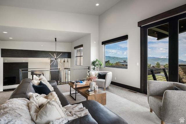 942 N Explorer Peak Dr Unit 420, Heber City, UT 84032 - living area featuring carpet floors, a chandelier, plenty of natural light, baseboards, and recessed lighting