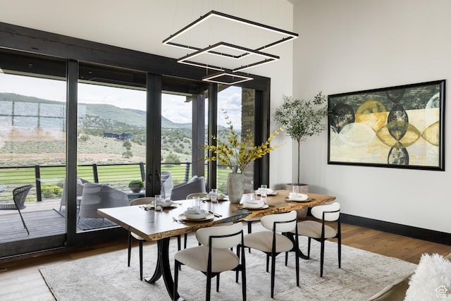 942 N Explorer Peak Dr Unit 420, Heber City, UT 84032 - dining room featuring wood finished floors, healthy amount of natural light, a mountain view, and baseboards