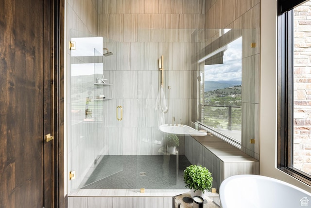 942 N Explorer Peak Dr Unit 420, Heber City, UT 84032 - bathroom featuring a shower stall, a soaking tub, and healthy amount of natural light