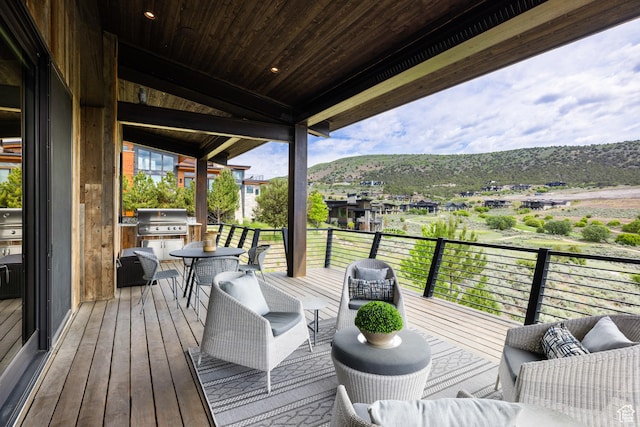 942 N Explorer Peak Dr Unit 420, Heber City, UT 84032 - wooden terrace with area for grilling and a mountain view