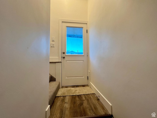 144 S 100 W, Tremonton, UT 84337 - doorway with dark wood-style flooring, baseboards, and stairway