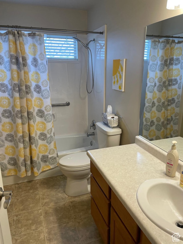 536 E 2200 N, North Ogden, UT 84414 - full bath featuring vanity, toilet, shower / tub combo with curtain, and tile patterned flooring