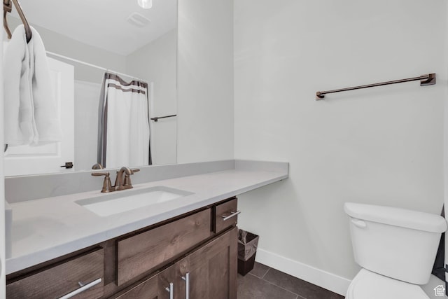 3041 Cedar Dr, Park City, UT 84098 - full bathroom with vanity, toilet, tile patterned flooring, baseboards, and curtained shower