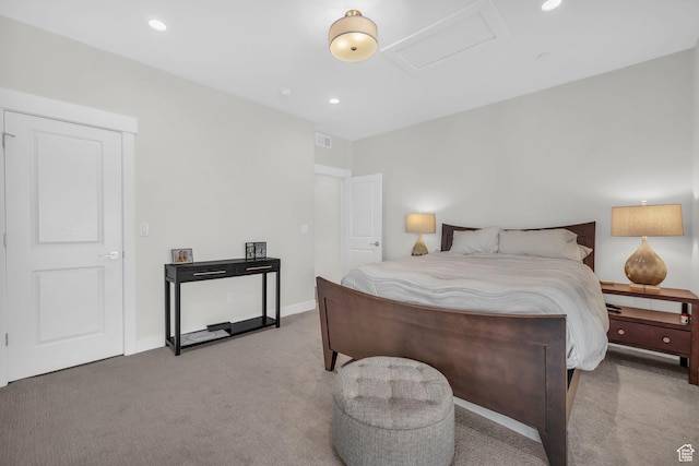 3041 Cedar Dr, Park City, UT 84098 - bedroom featuring attic access, carpet, recessed lighting, and baseboards