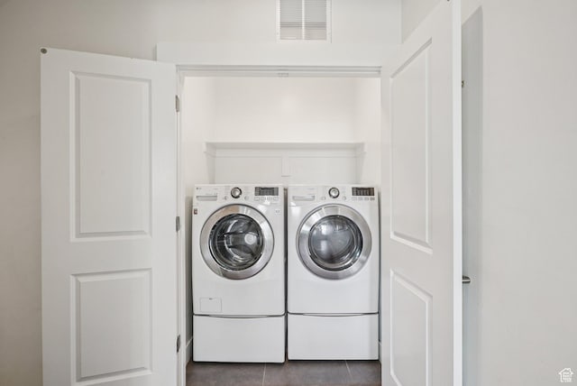 3041 Cedar Dr, Park City, UT 84098 - laundry area featuring separate washer and dryer and dark tile patterned flooring