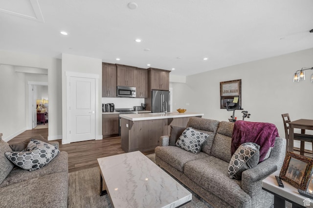 3041 Cedar Dr, Park City, UT 84098 - living area featuring dark wood-style floors, recessed lighting, and baseboards