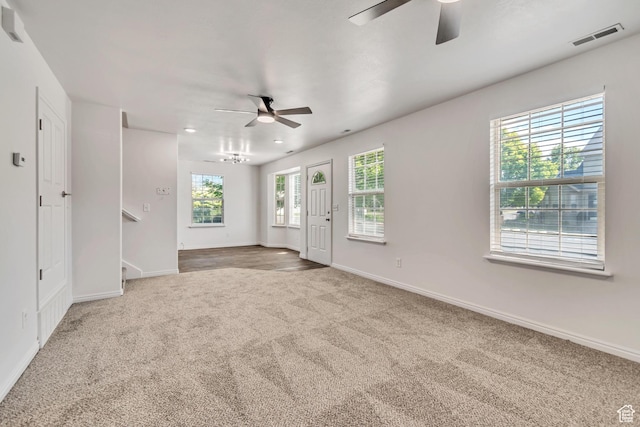 1770 W 950 S, Springville, UT 84663 - carpeted empty room featuring a ceiling fan, baseboards, stairs, and recessed lighting