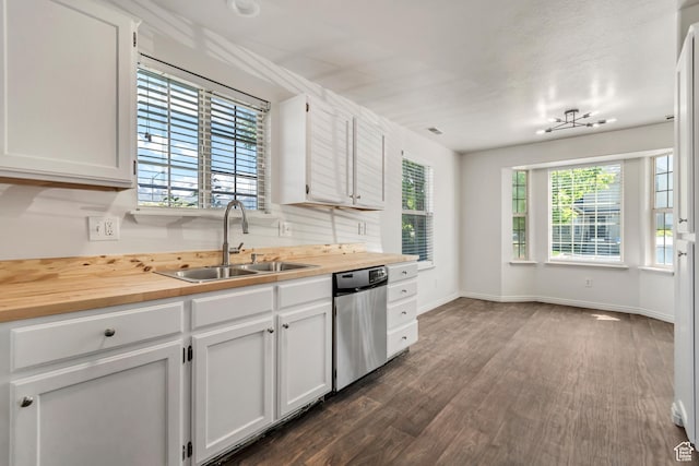1770 W 950 S, Springville, UT 84663 - kitchen featuring dishwasher, a sink, dark wood finished floors, butcher block counters, and white cabinets