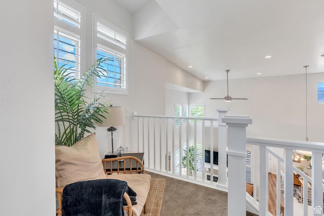 10394 S Crow Wing Dr, South Jordan, UT 84009 - hallway with carpet, a chandelier, and recessed lighting