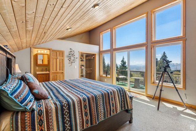 2620 Crow Loop, Coalville, UT 84017 - carpeted bedroom featuring access to outside, lofted ceiling, and wood ceiling