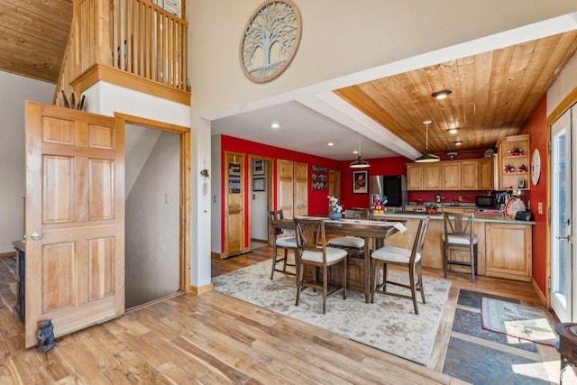 2620 Crow Loop, Coalville, UT 84017 - dining area with wooden ceiling, light wood-style floors, recessed lighting, and baseboards