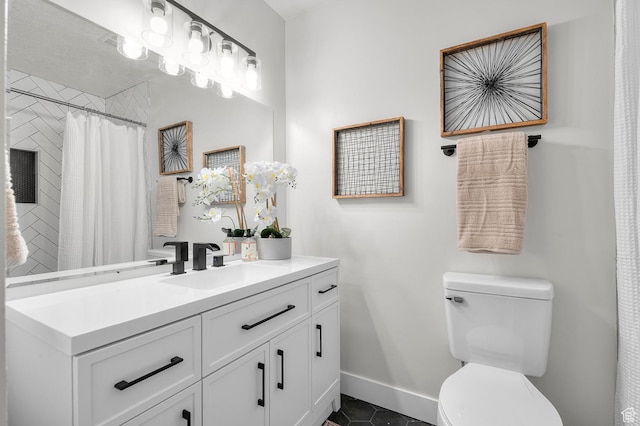 4112 W 5085 S, Kearns, UT 84118 - bathroom with toilet, vanity, baseboards, tile patterned flooring, and a shower with curtain