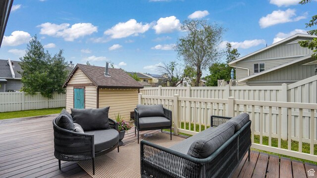 8646 S Spartan Dr, Sandy, UT 84094 - wooden deck with a fenced backyard, an outdoor hangout area, and a residential view