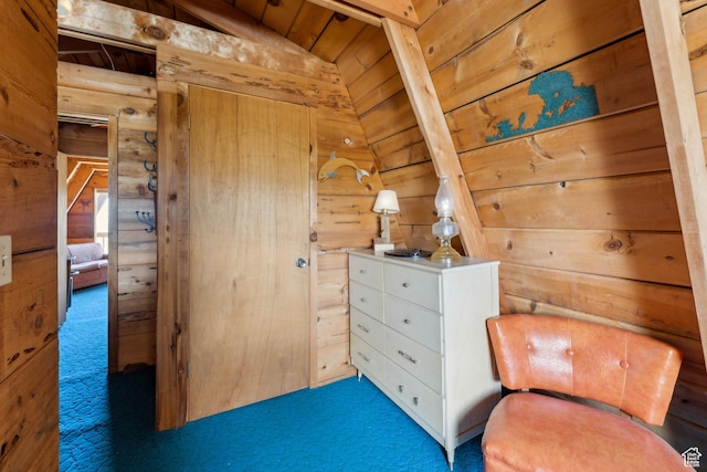 2422 S Valley View Cir, Coalville, UT 84017 - sitting room with carpet flooring, wooden walls, and wood ceiling