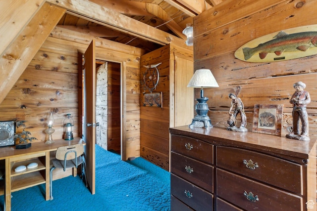 2422 S Valley View Cir, Coalville, UT 84017 - bedroom with wooden walls and carpet floors