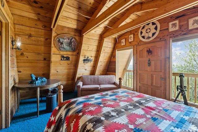 2422 S Valley View Cir, Coalville, UT 84017 - carpeted bedroom featuring wood walls and wood ceiling