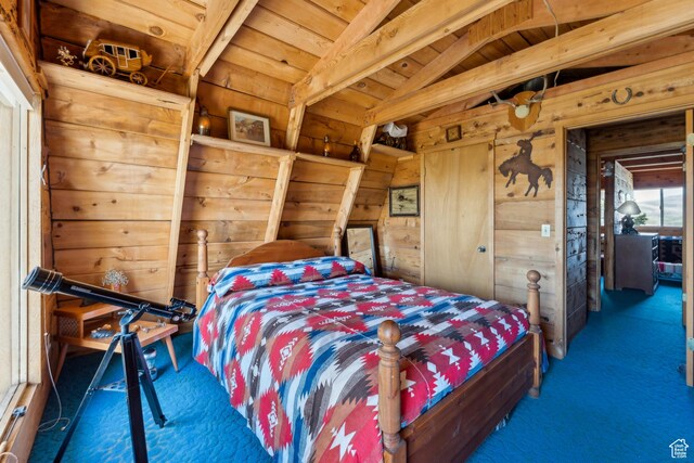 2422 S Valley View Cir, Coalville, UT 84017 - bedroom featuring carpet flooring and wooden walls
