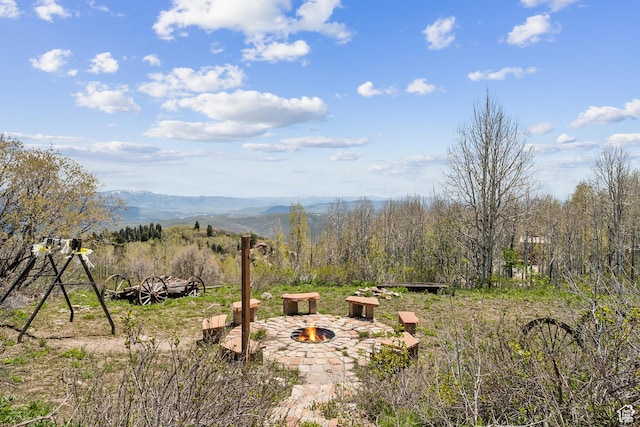 2422 S Valley View Cir, Coalville, UT 84017 - view of yard featuring a fire pit and a mountain view